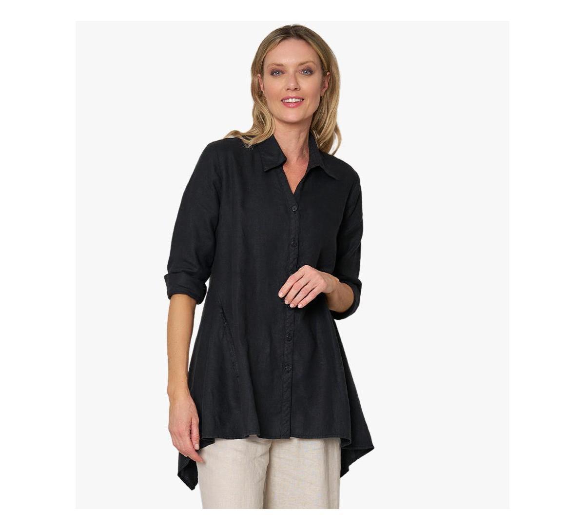 Stella Carakasi Womens Linen Long Sleeve Collared V-Neck True Form Shirt Product Image