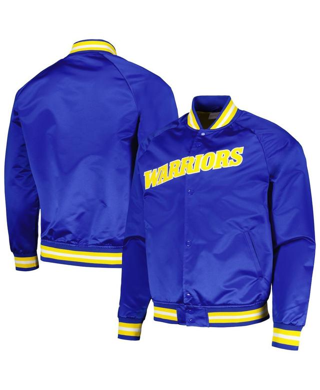 Mens Mitchell & Ness Royal Golden State Warriors Hardwood Classics Throwback Wordmark Raglan Full-Snap Jacket Product Image