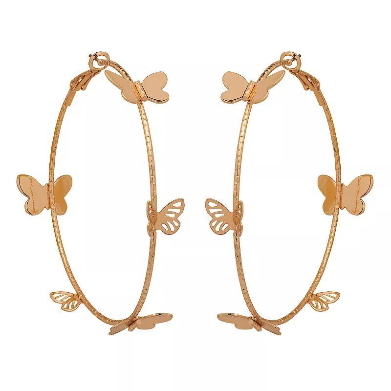 Emberly Gold Tone Oversized Butterfly Detail Hoop Earrings, Womens Product Image