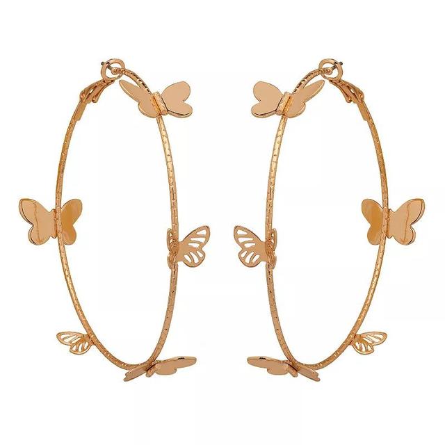 Emberly Gold Tone Oversized Butterfly Detail Hoop Earrings, Womens, None Product Image