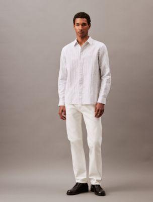 Striped Linen Blend Classic Button-Down Shirt Product Image