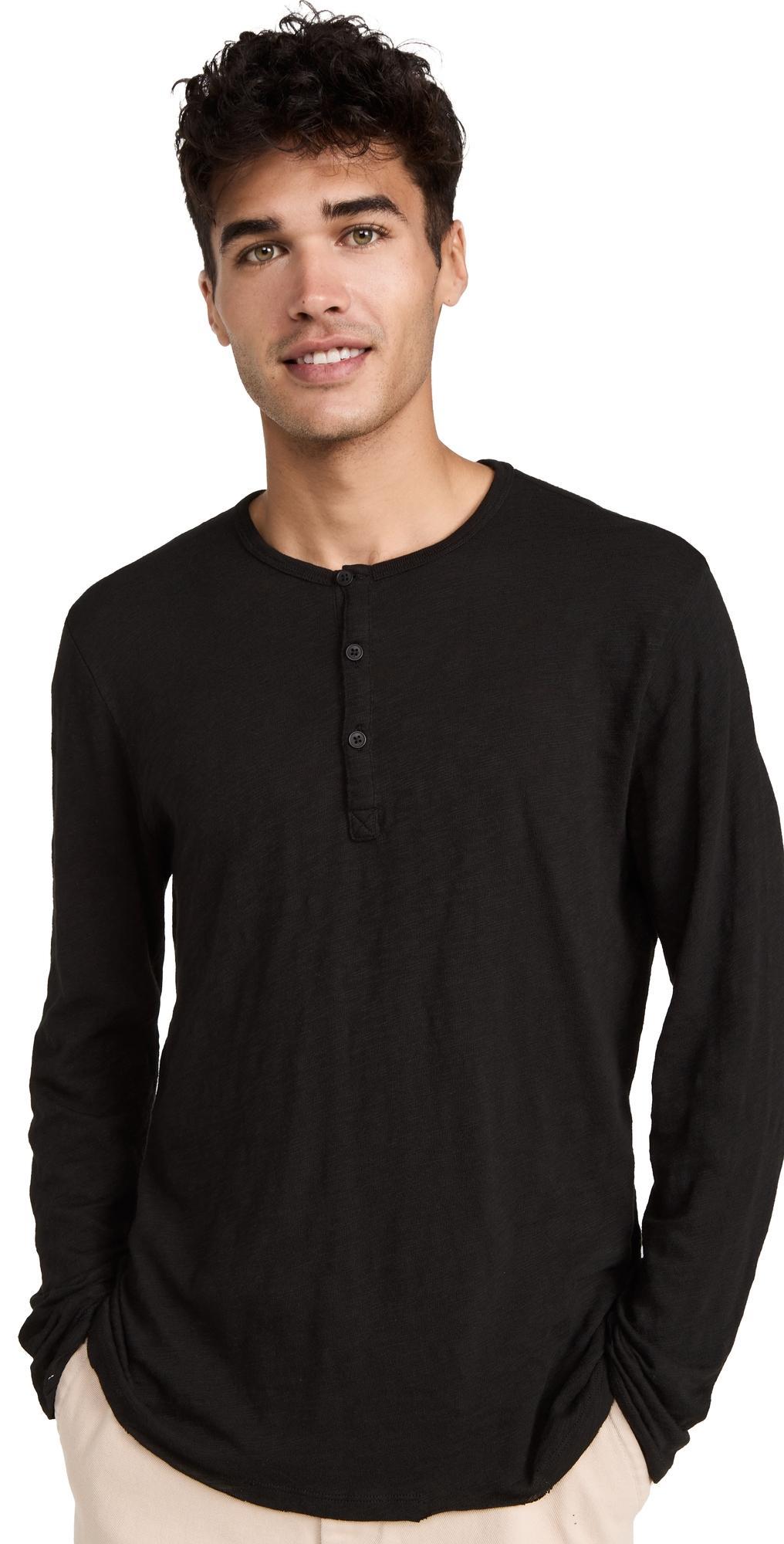 Mens Distressed Cotton Henley Top Product Image