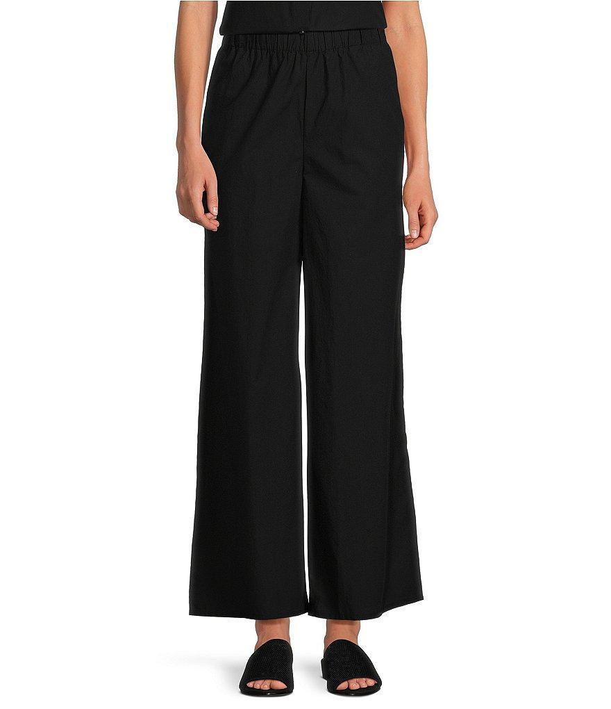 Eileen Fisher Washed Organic Cotton Poplin Wide-Leg Pull-On Ankle Pants Product Image