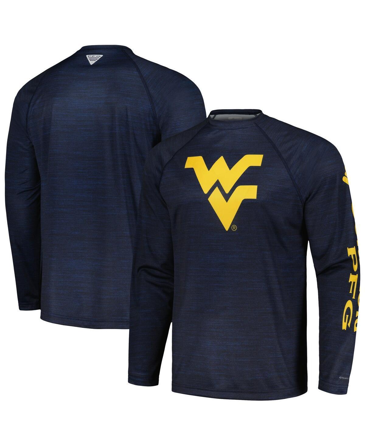 Mens Columbia West Virginia Mountaineers PFG Terminal Tackle Omni-Shade Raglan Long Sleeve T-Shirt Blue Product Image