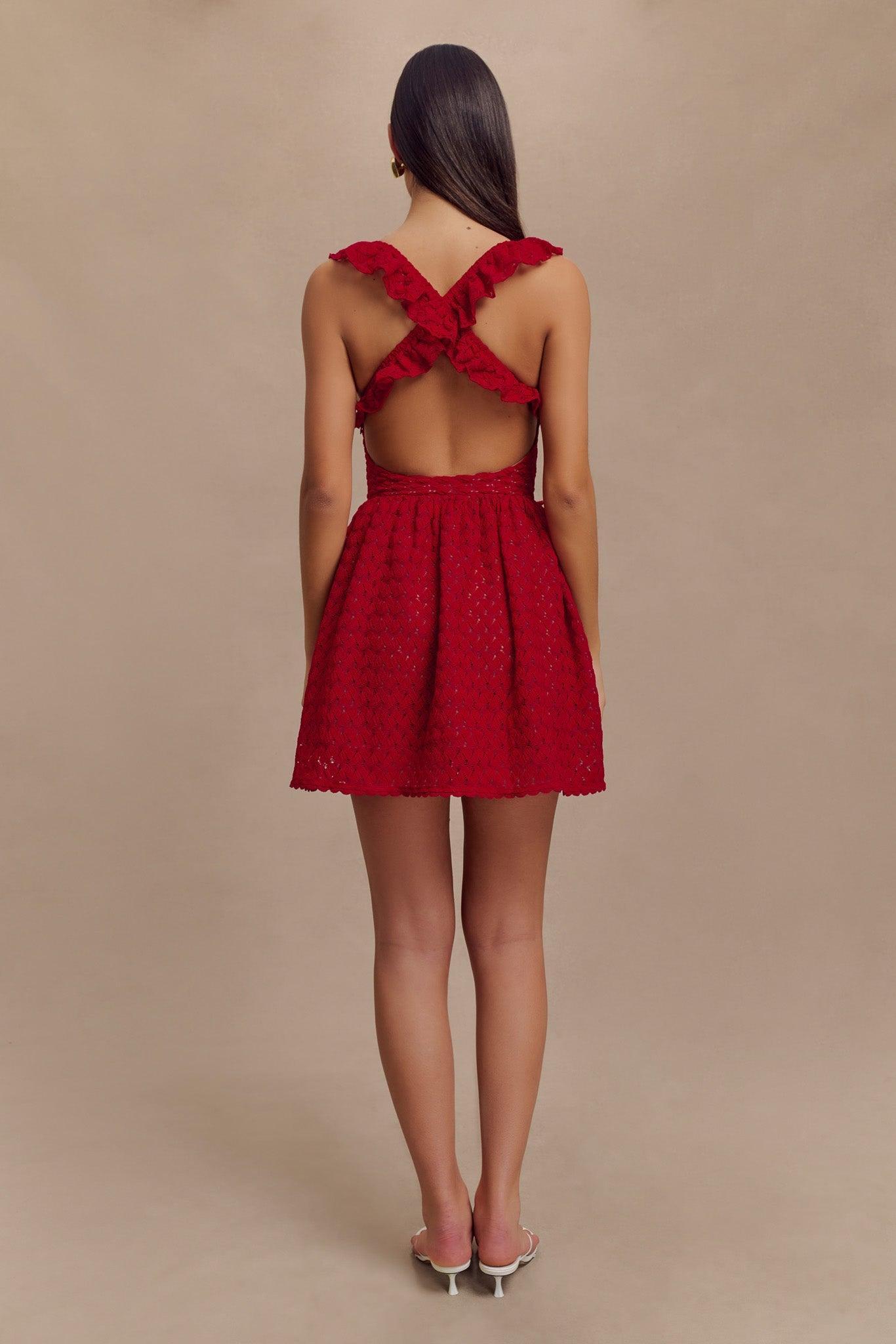 Ezra Lace Mini Dress - Deep Red Product Image