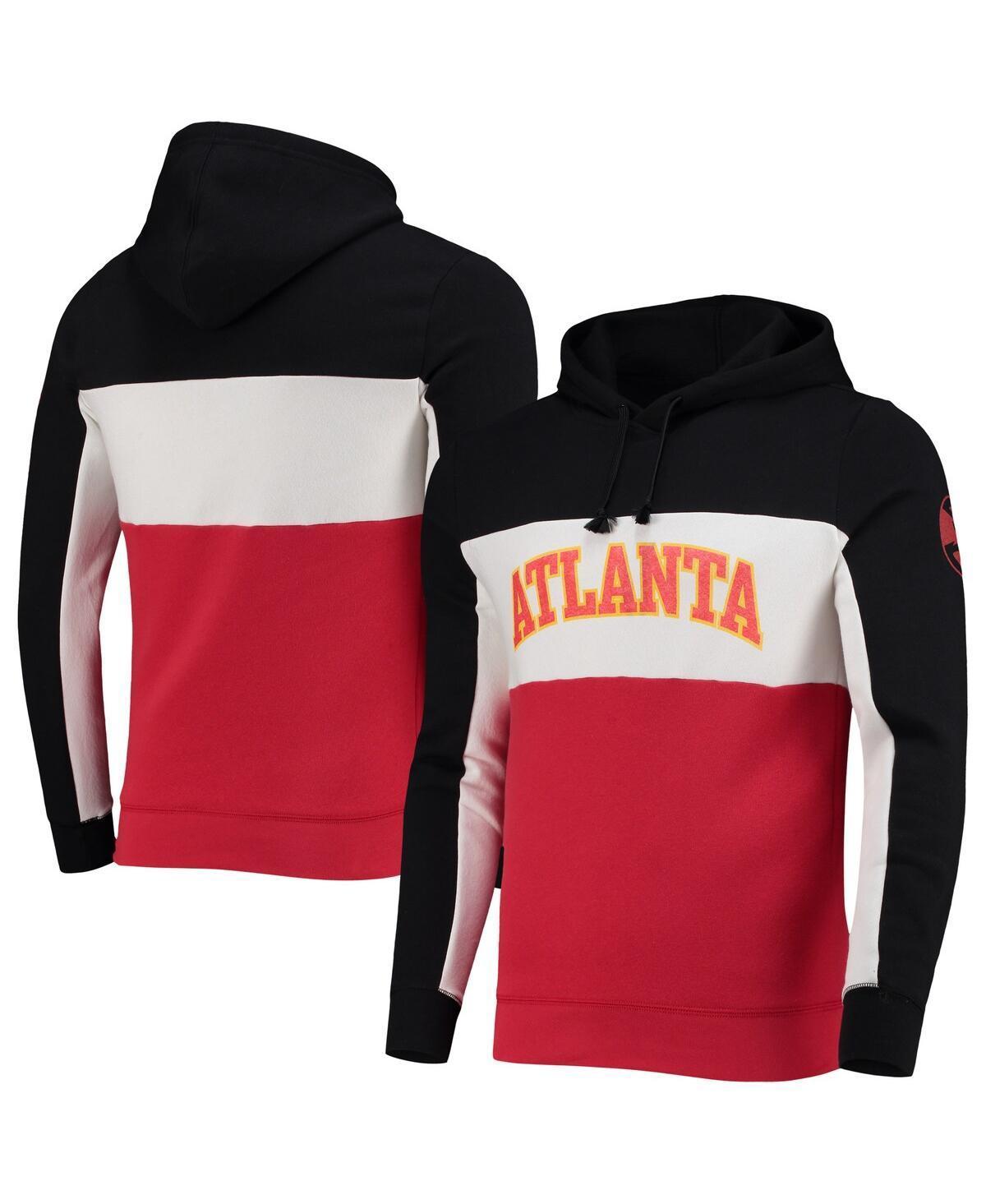 Mens Junk Food Black/White Atlanta Hawks Wordmark Colorblock Fleece Pullover Hoodie Product Image