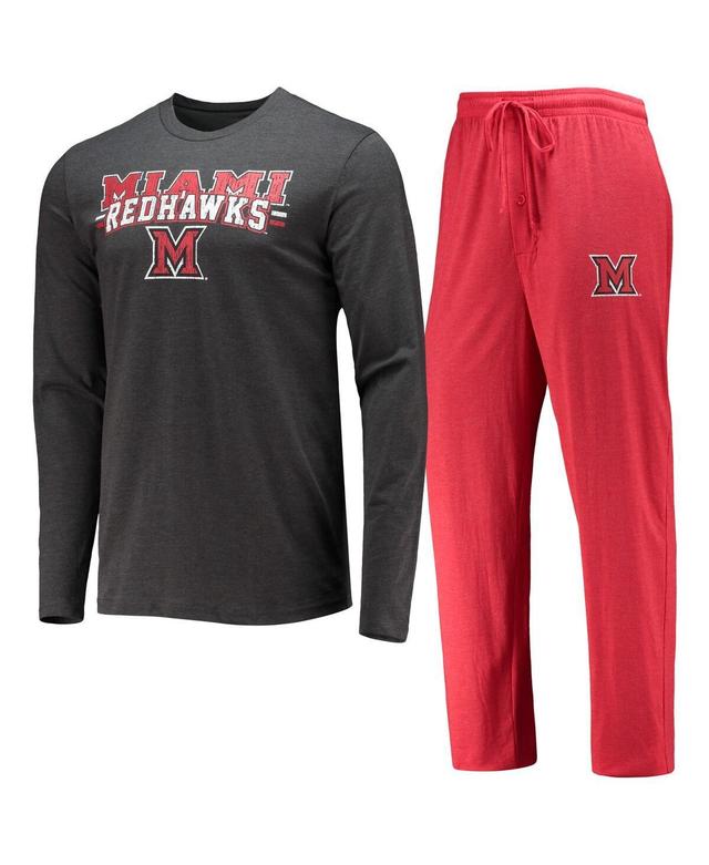 Mens Concepts Sport Red/Heathered Charcoal Miami University RedHawks Meter Long Sleeve T-Shirt & Pants Sleep Set Product Image