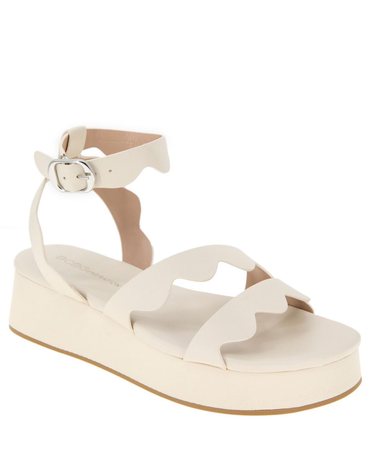 BCBGeneration Womens Faye Scalloped Buckle Flatform Sandals Product Image