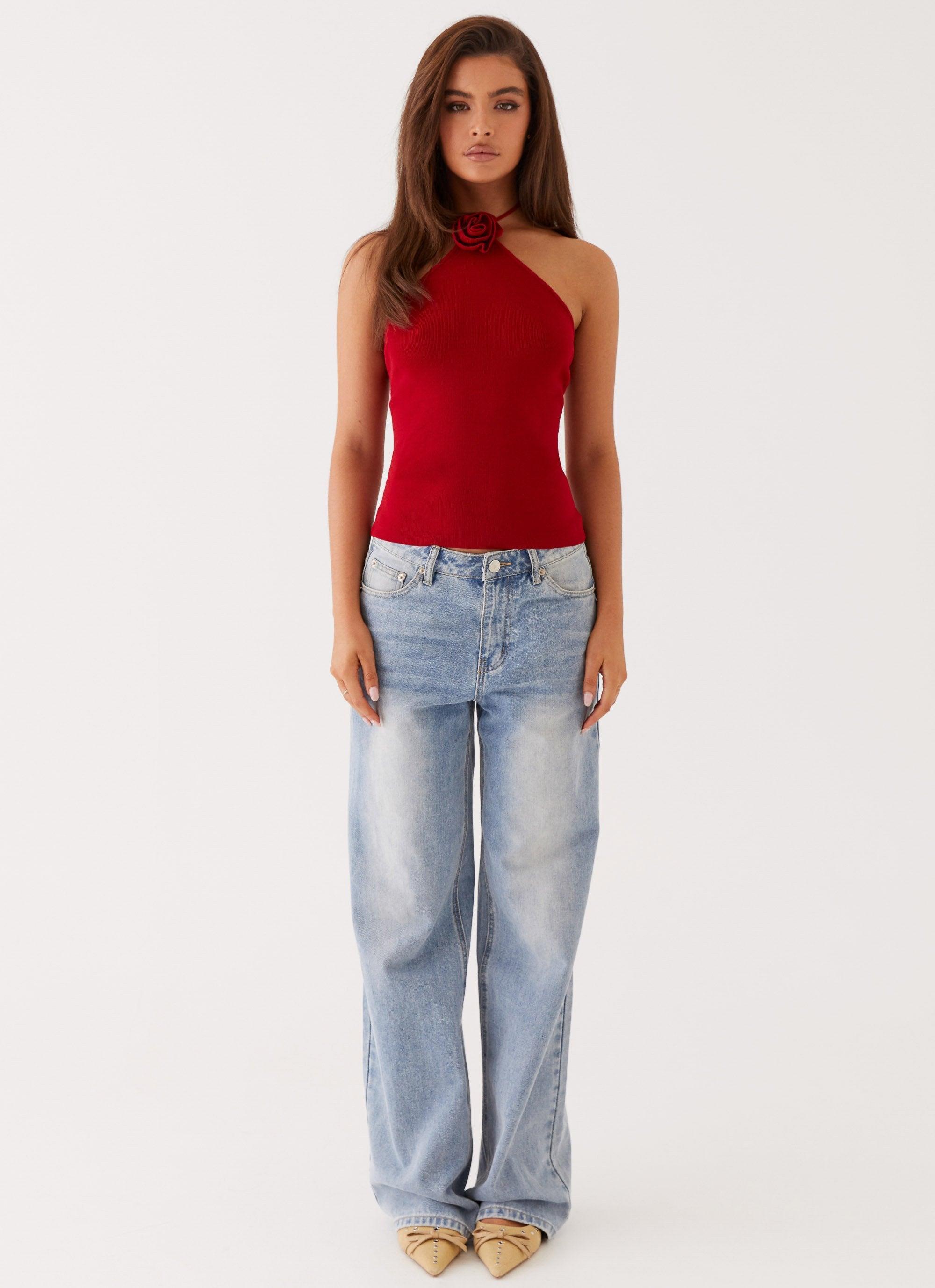 Delphi Rose Knit Top - Rouge Red Product Image