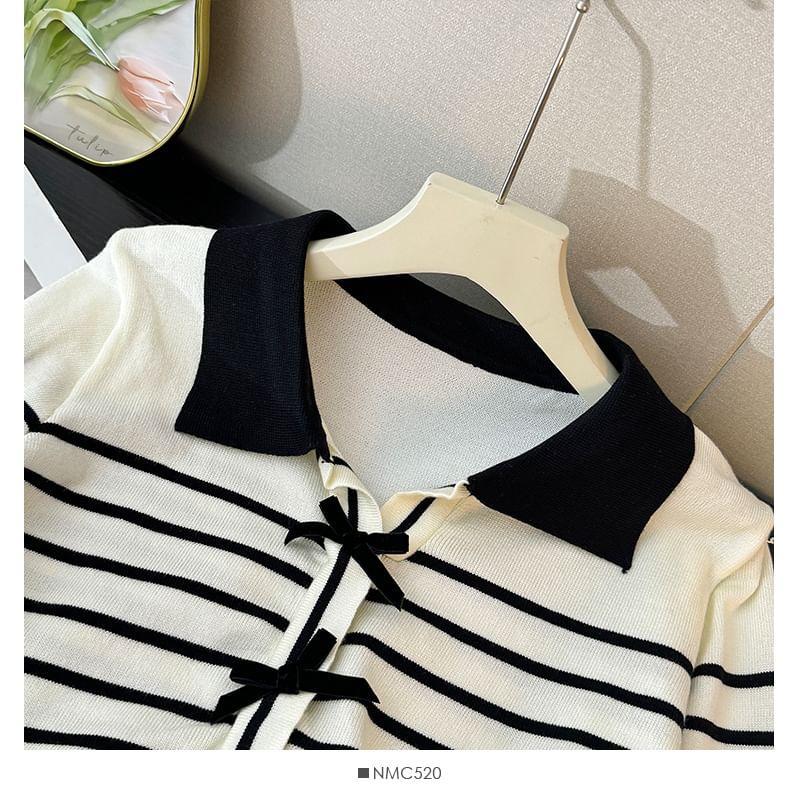 Collared Striped Knit Top Product Image