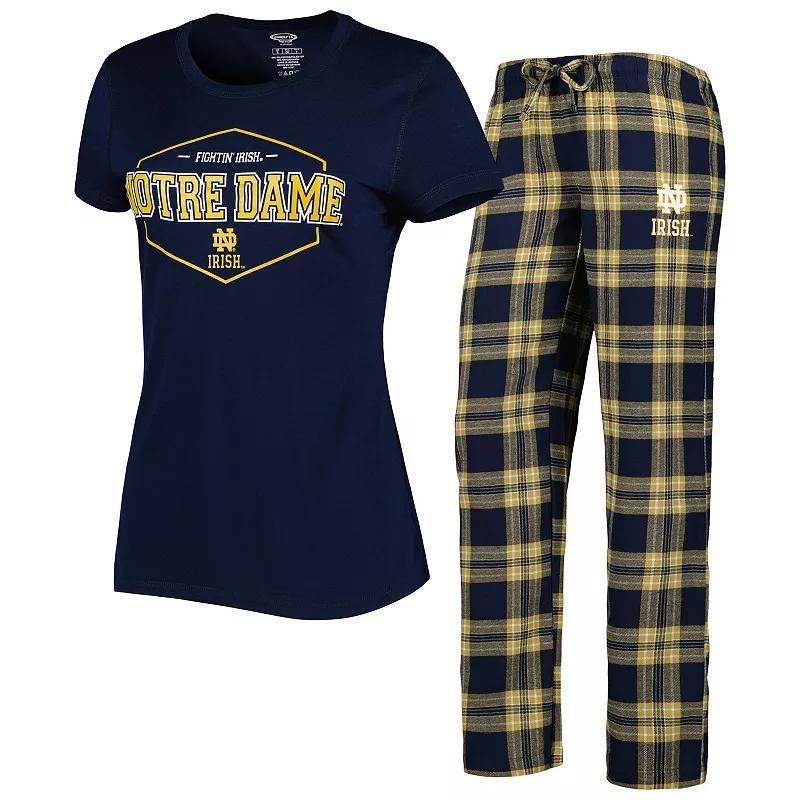 Womens Concepts Sport /Gold Notre Dame Fighting Irish Badge T-Shirt & Flannel Pants Sleep Set Blue Product Image