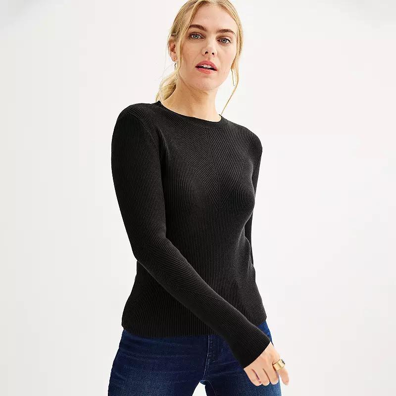 Petite Nine West Crewneck Rib Pullover, Womens Product Image