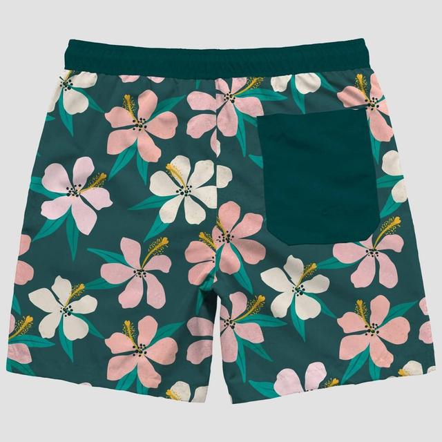 Mens Floral Print Swim Shorts - Turquoise Product Image