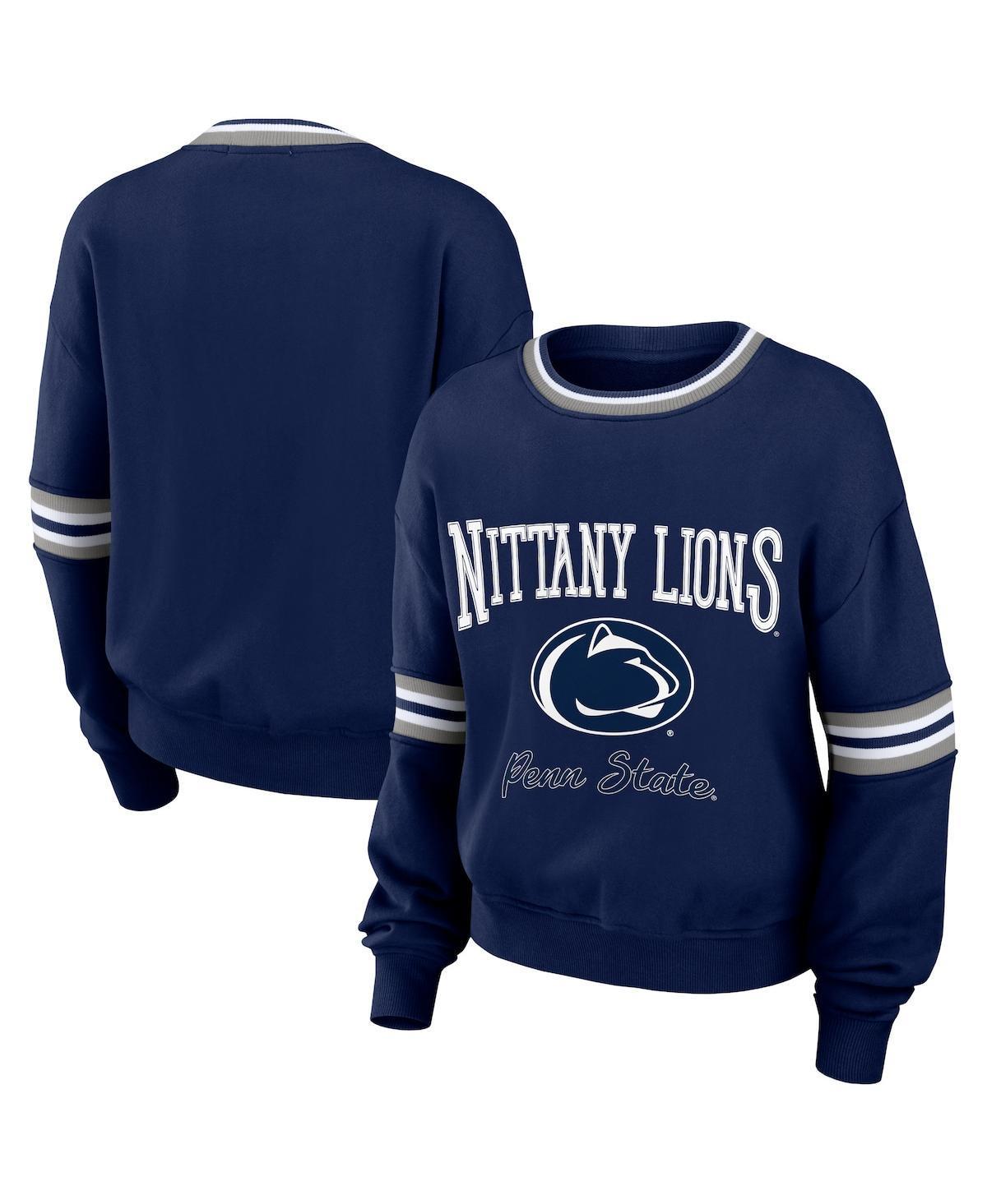 Womens Wear by Erin Andrews Navy Distressed Penn State Nittany Lions Vintage-Like Pullover Sweatshirt Product Image