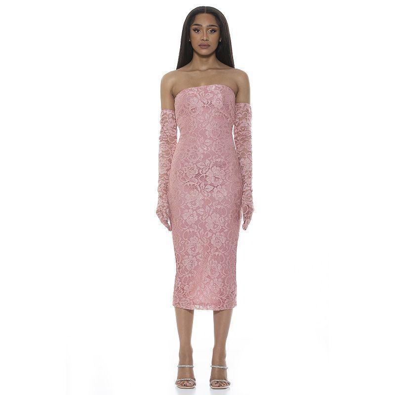 Womens ALEXIA ADMOR Zelle Strapless Midi Sheath Dress Pink Product Image