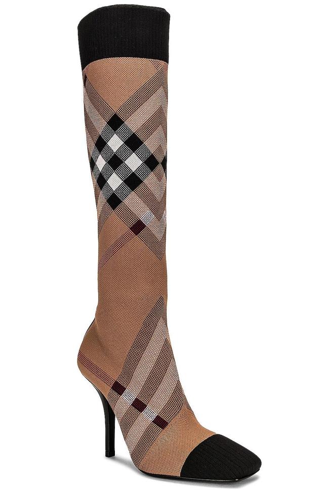 Burberry Dolman Check Knee High Boots in Brown Product Image