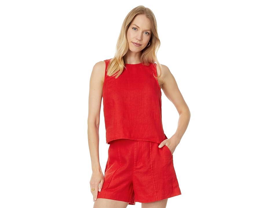 Madewell Tie-Back Scoopneck Top in Striped 100% Linen (Rouge) Women's Clothing Product Image