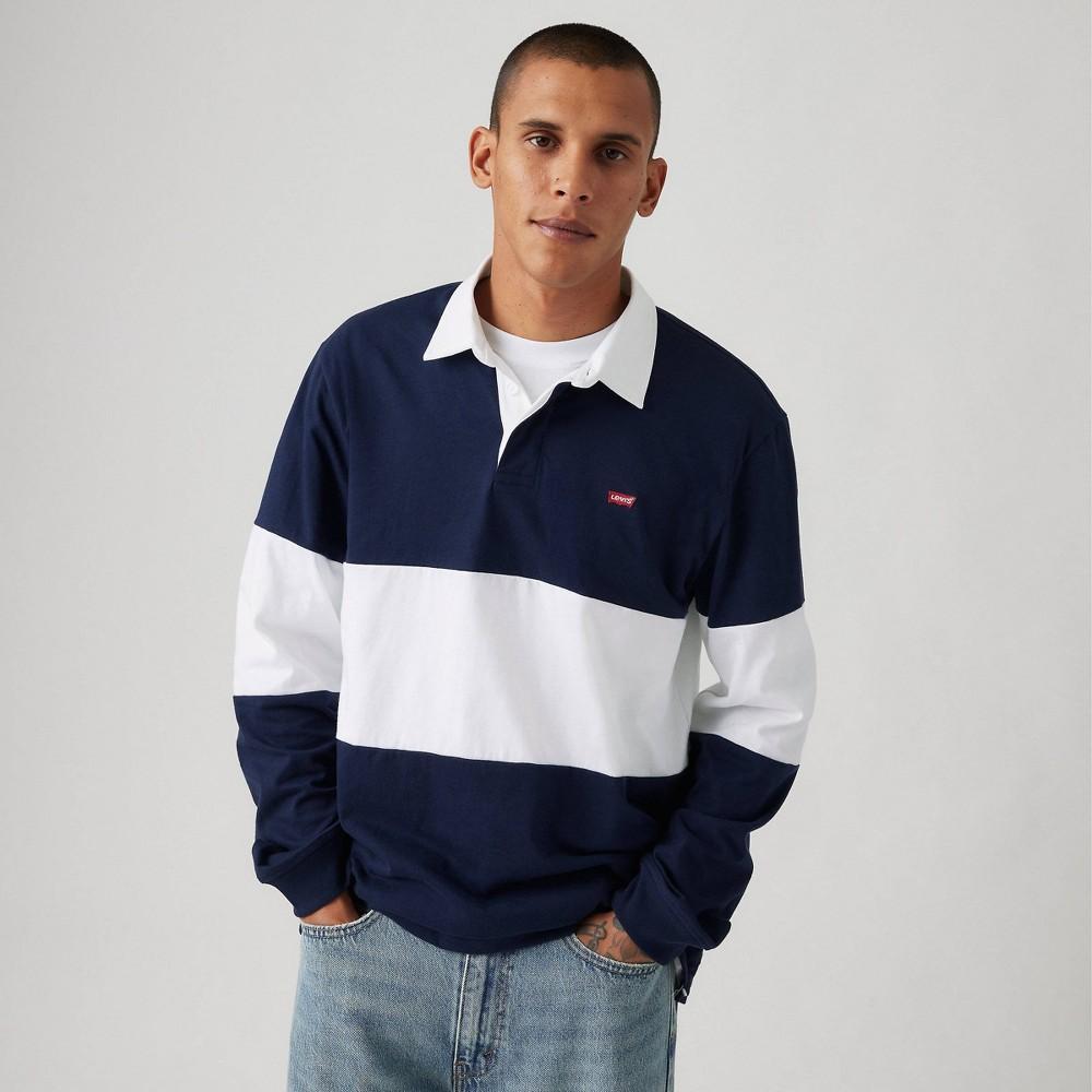 Levis Mens Rugby Relaxed Fit Long Sleeve Polo Shirt - Navy XL Product Image