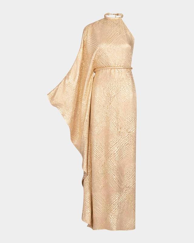 Gael Tubular Belt Textured-Jacquard One-Shoulder Gown Product Image