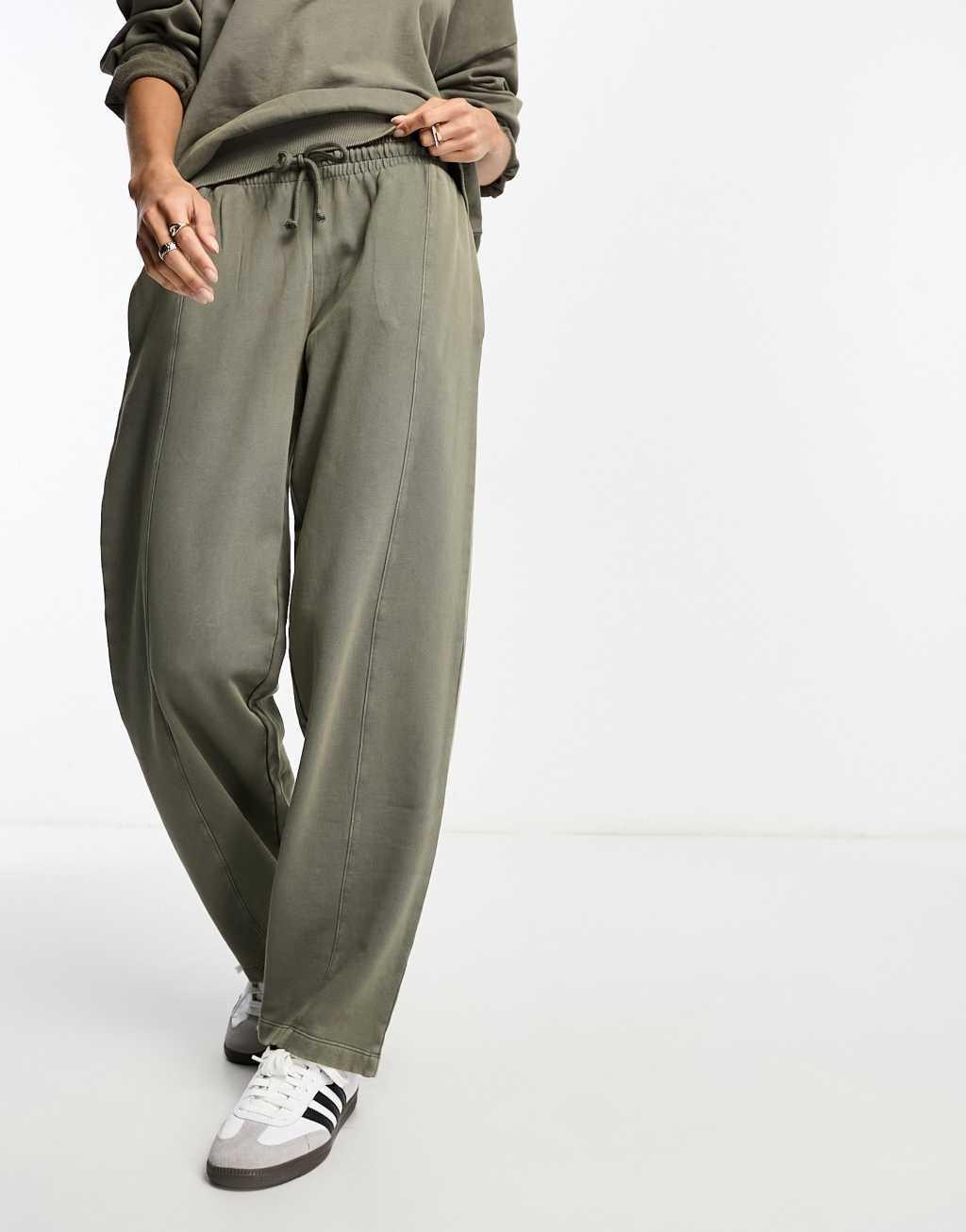 ASOS DESIGN straight leg sweatpants in washed khaki Product Image