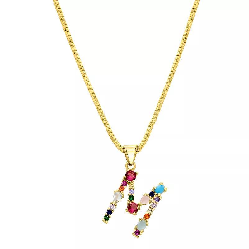 Adornia Gold Tone Multi Color Cubic Zirconia Initial Necklace, Womens Product Image