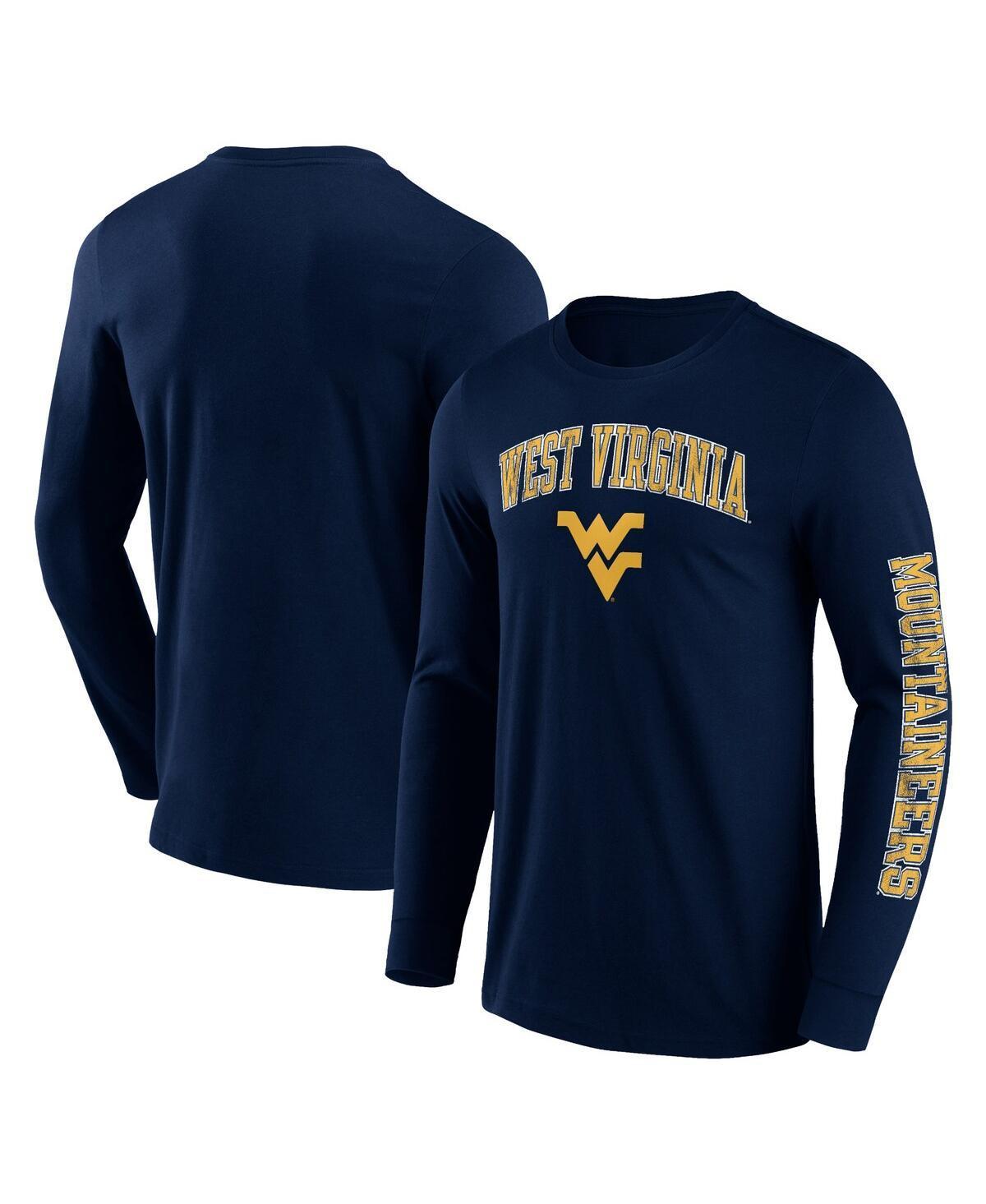 Mens Fanatics Navy West Virginia Mountaineers Distressed Arch Over Logo 2.0 Long Sleeve T-shirt Product Image