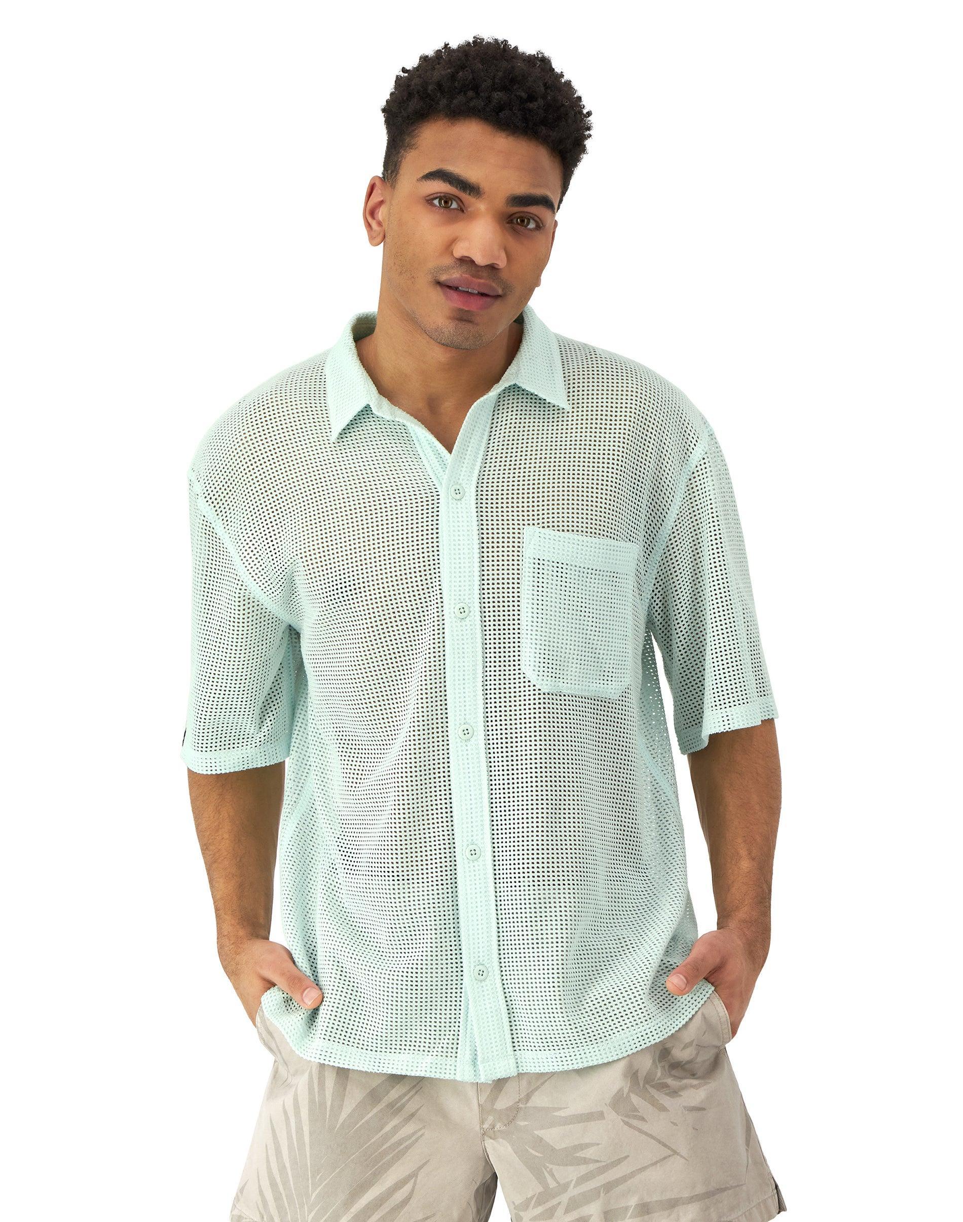 Mens Champion Mesh Button-Down T-Shirt Arctic Cold Beige XL Product Image