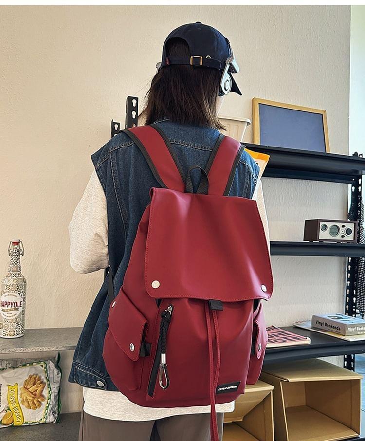 Plain Flap Drawstring Backpack product image