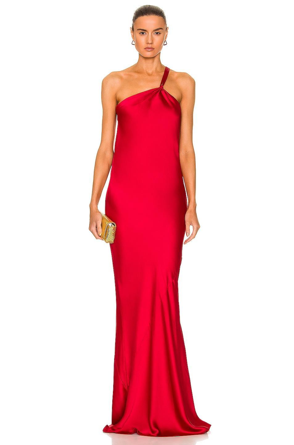 Norma Kamali One Shoulder Bias Gown in Red Product Image