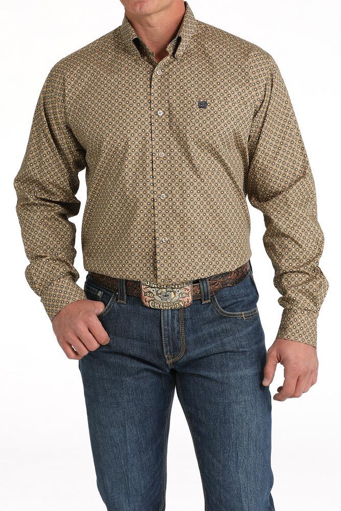 Cinch® Men's L/S Light Brown Geometric Print Button Shirt Product Image