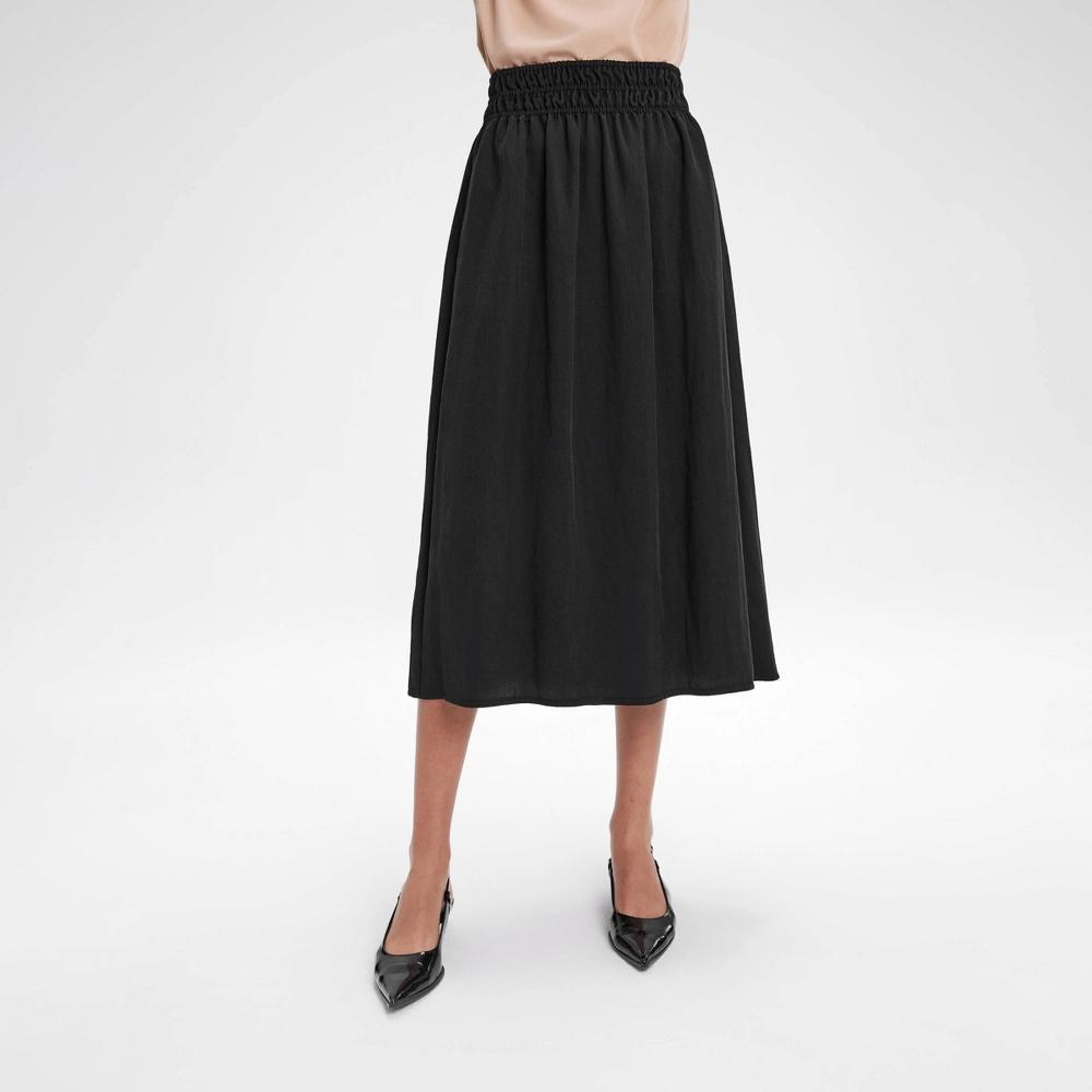 Womens Smocked Waist Midi A-Line Skirt - A New Day Black XL Product Image