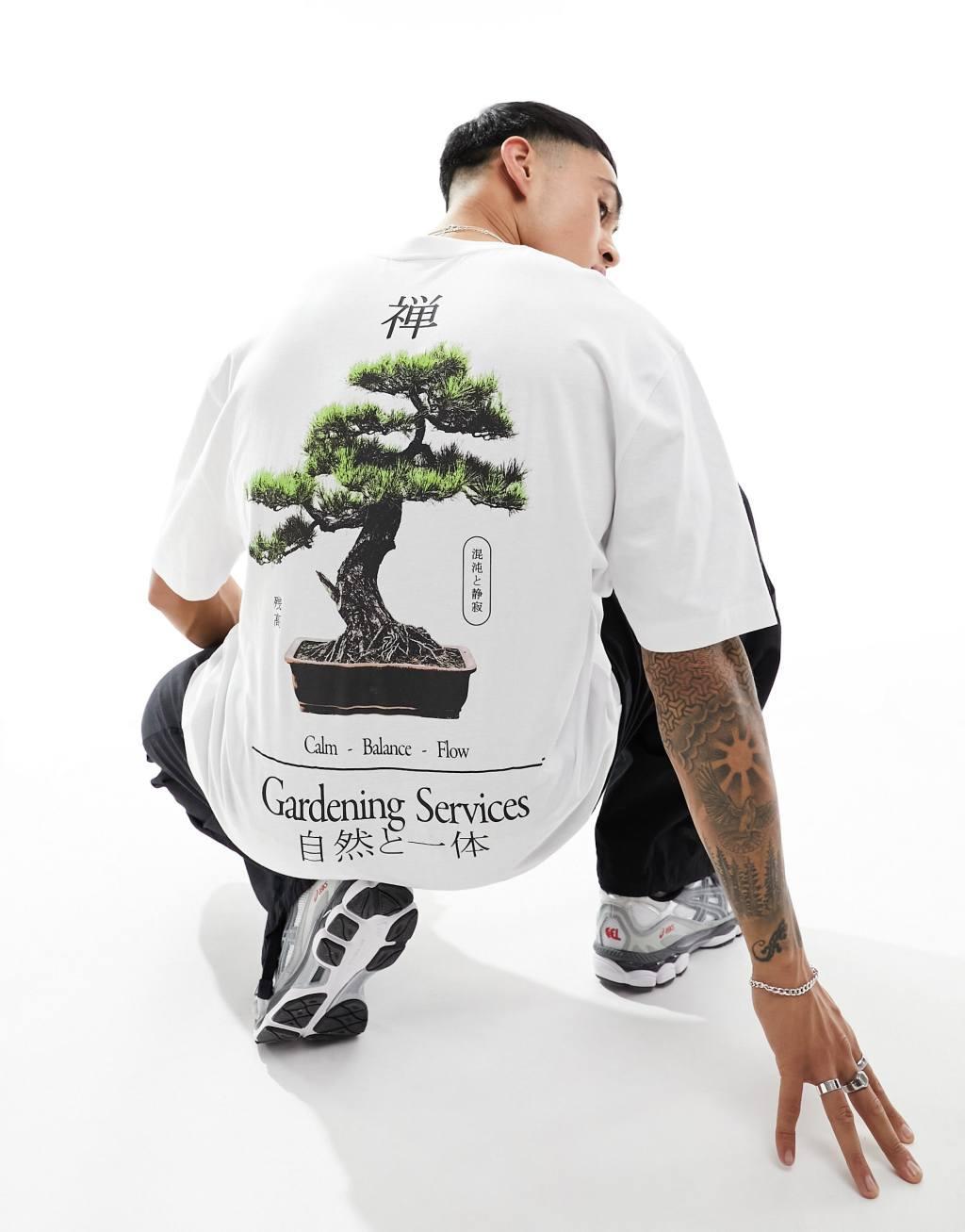 ASOS DESIGN oversized T-shirt in white with bonsai tree back print Product Image