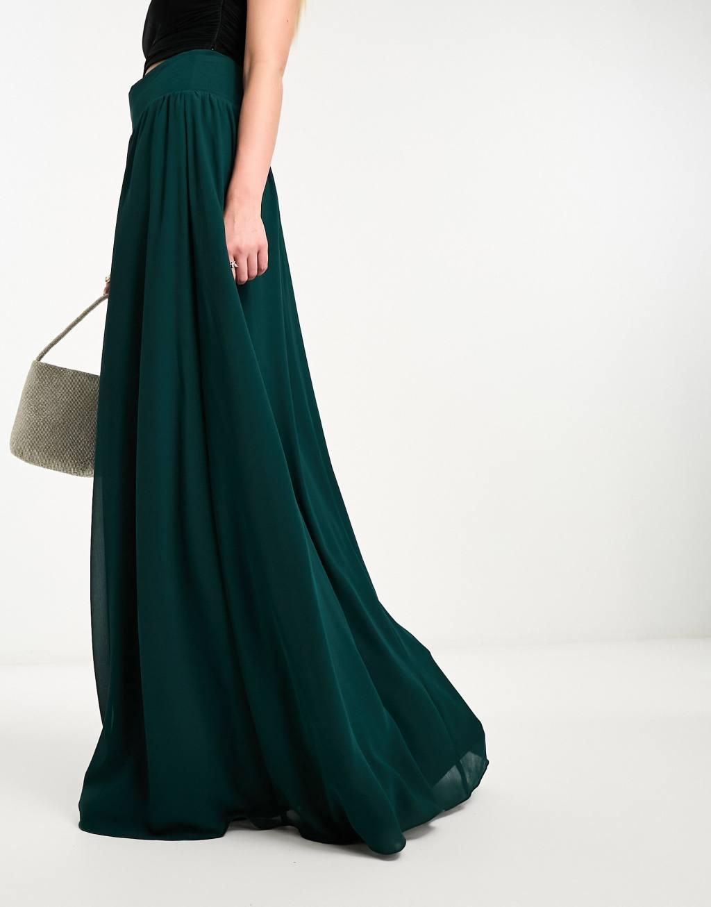 TFNC pleated maxi skirt in forest green Product Image