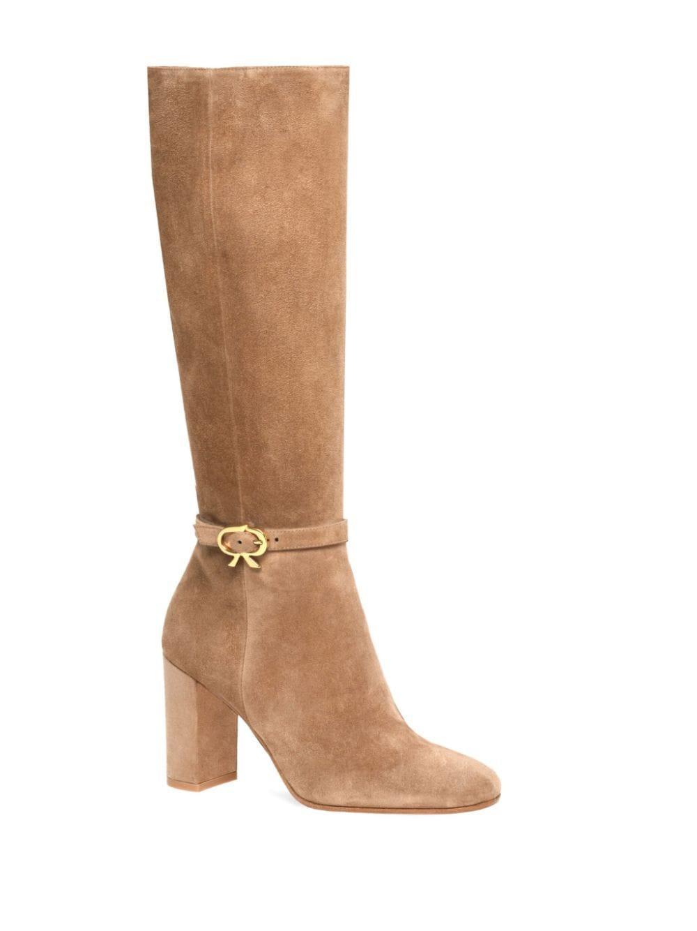 GIANVITO ROSSI Ribbon 85 Buckled Suede Knee Boots In Brown Product Image