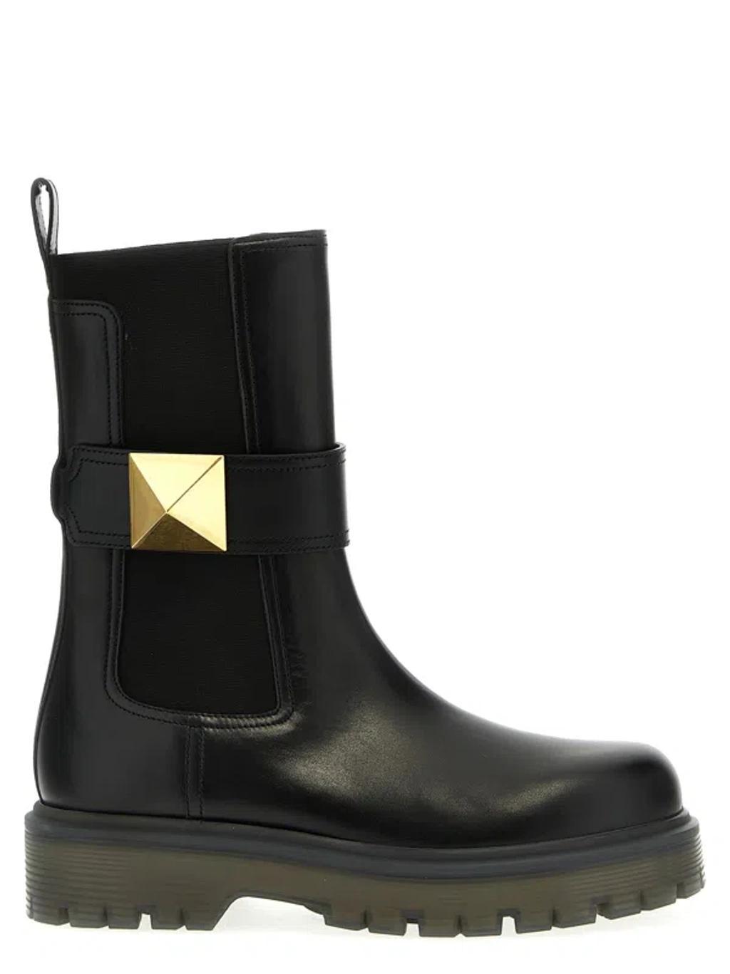 VALENTINO GARAVANI Studded Chunky Sole Ankle Boots In Black Product Image