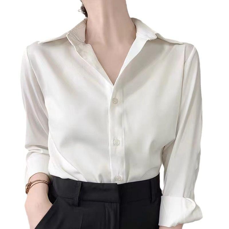 Long-Sleeve Satin Plain Shirt Product Image