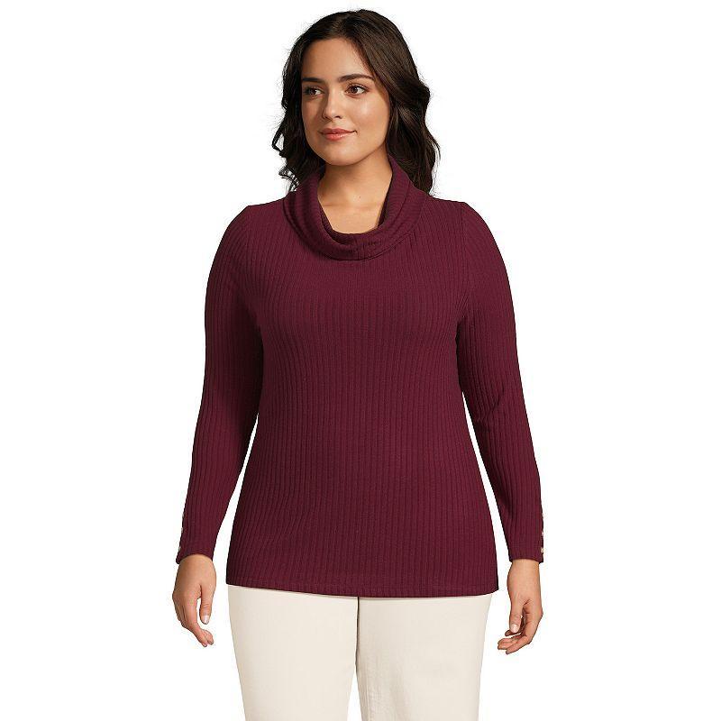 Plus Size Lands End Long Sleeve Wide Rib Turtleneck, Womens Rich Red Product Image