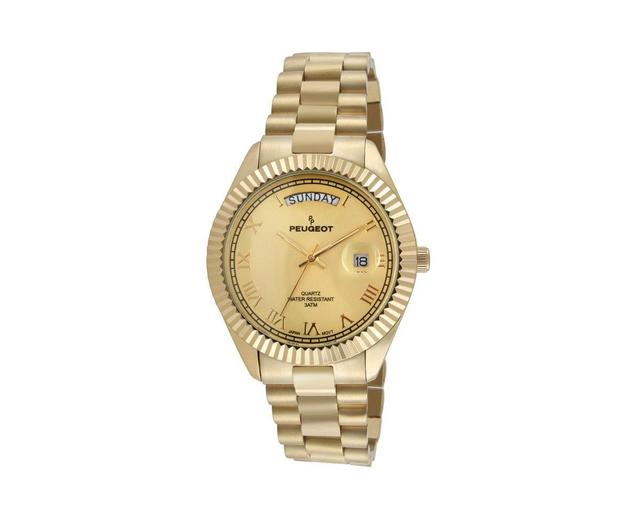 Peugeot Mens 40mm Gold Face Fluted Bezel Gold Bracelet Watch - Gold Product Image