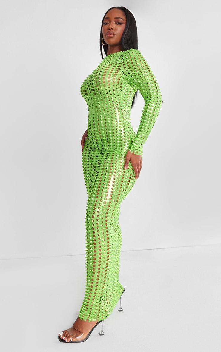 Shape Neon Green Textured Detail Long Sleeve Maxi Dress Product Image