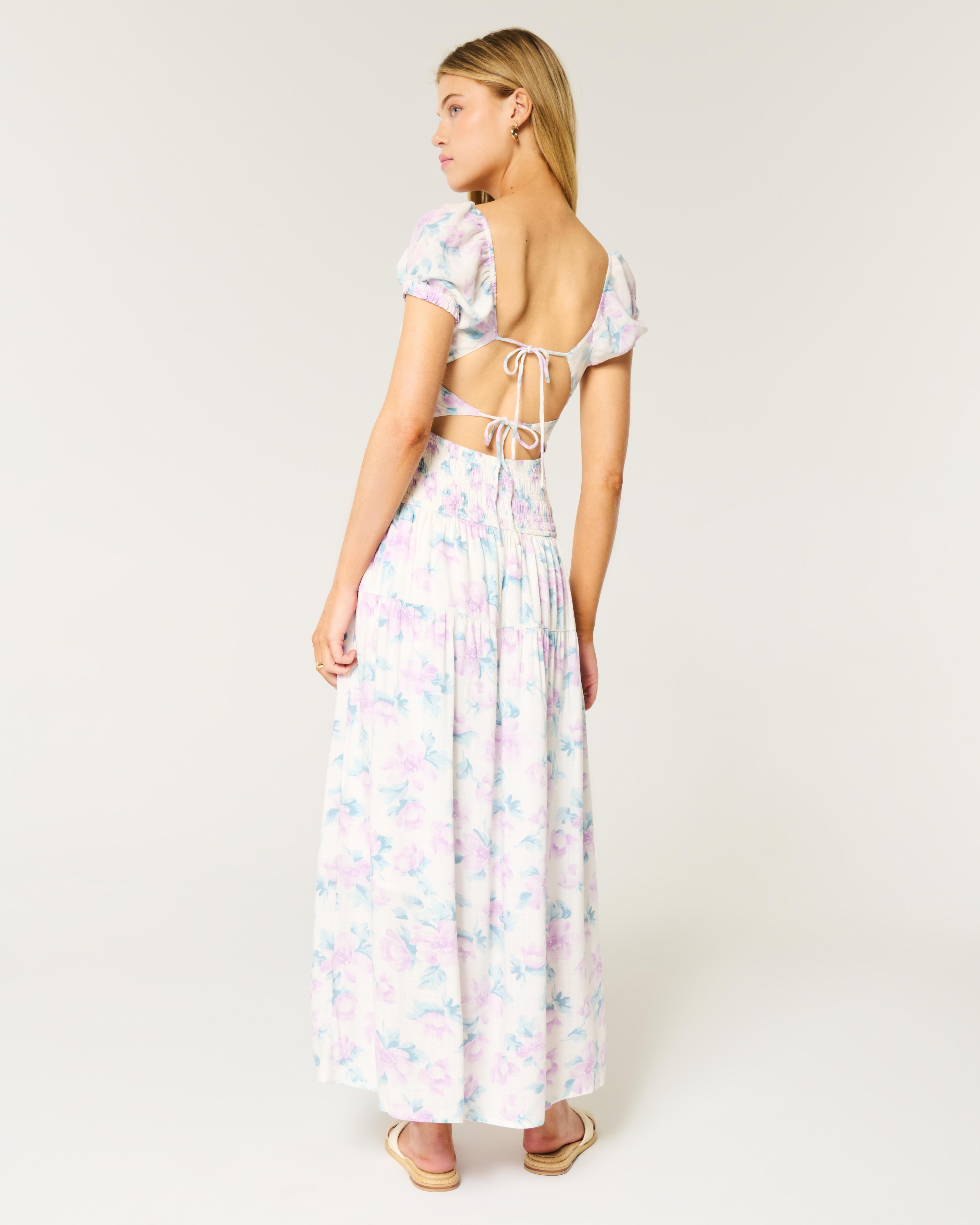 Short-Sleeve Channeled Waist Maxi Dress Product Image