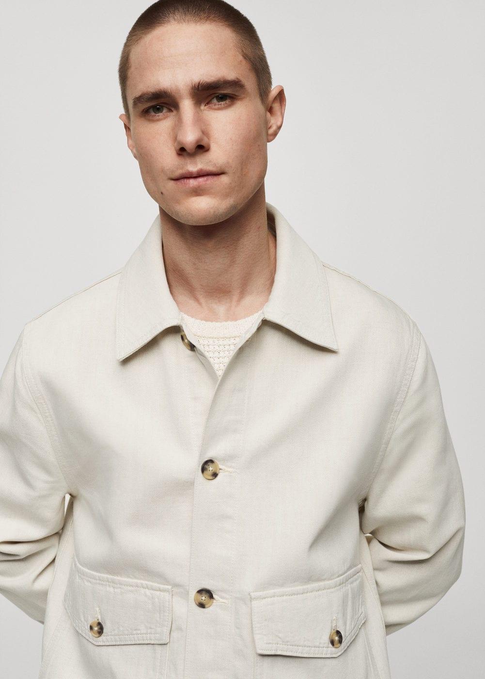 MANGO MAN - Linen cotton overshirt with pockets ecruMen Product Image