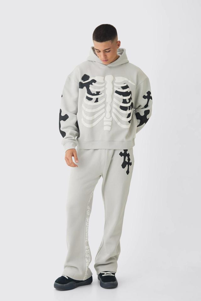 Oversized Boxy Skeleton Puff Print Cross Tracksuit | boohooMAN USA Product Image