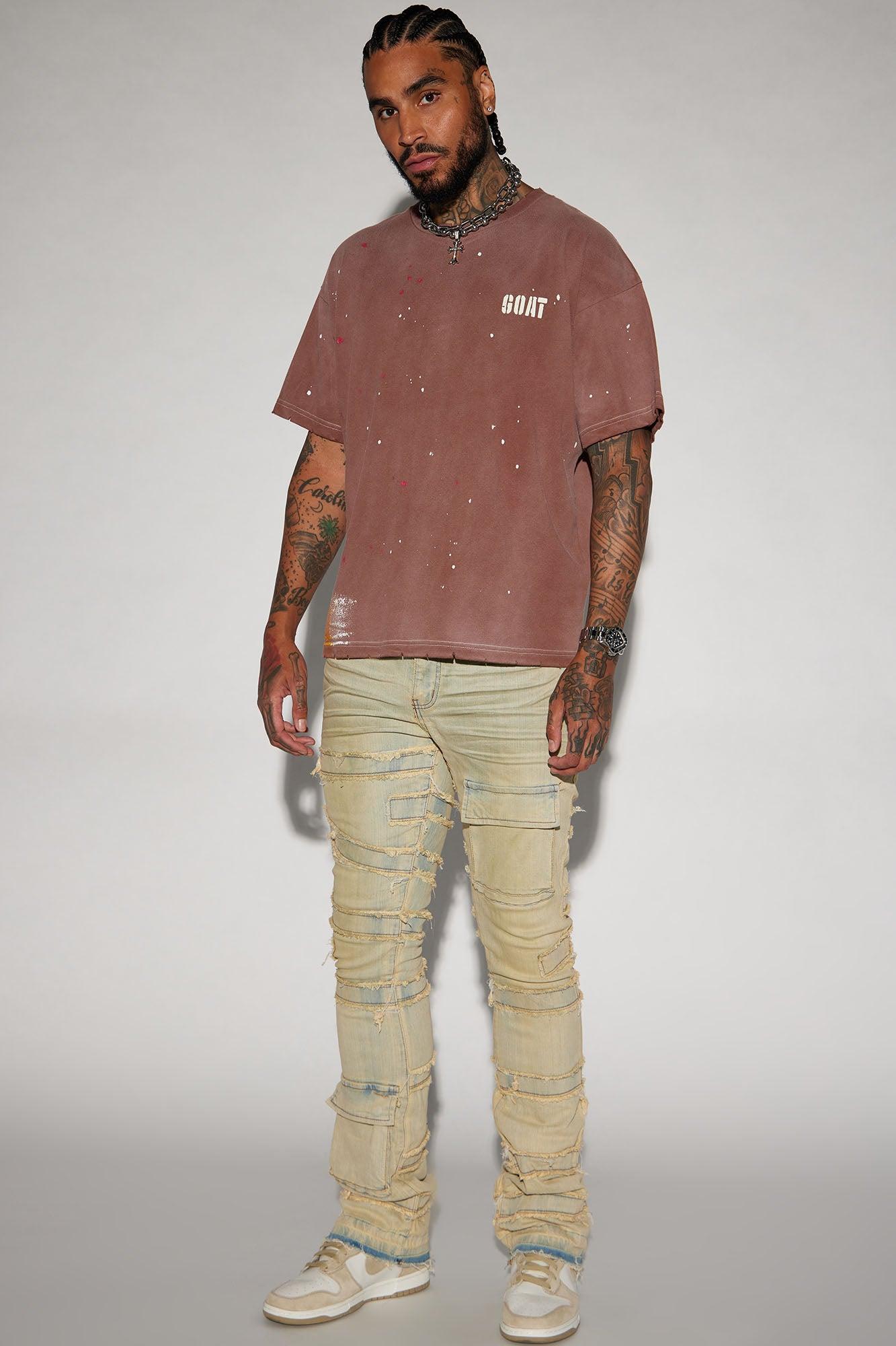 Cant See Me Fray Stacked Skinny Flare Jeans - Vintage Blue Wash Product Image