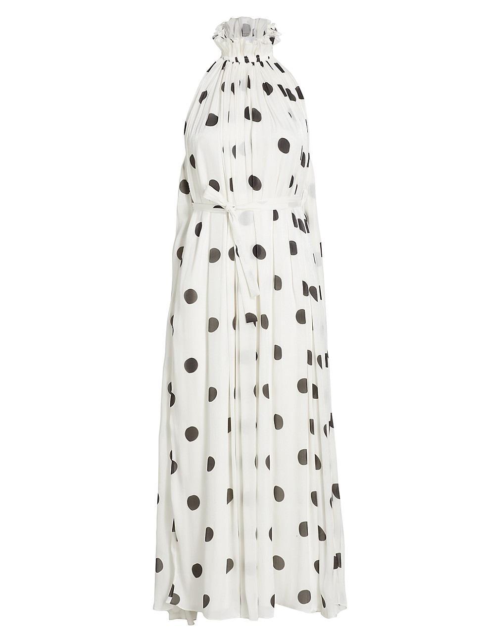 Womens Pleated Polka-Dot Midi-Dress Product Image