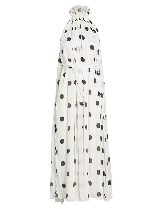 Womens Pleated Polka-Dot Midi-Dress Product Image