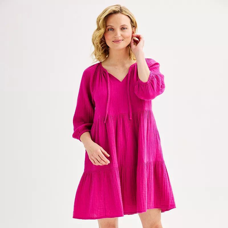 Womens Sonoma Goods For Life Femme Elastic Sleeve Dress Pink Garden Product Image