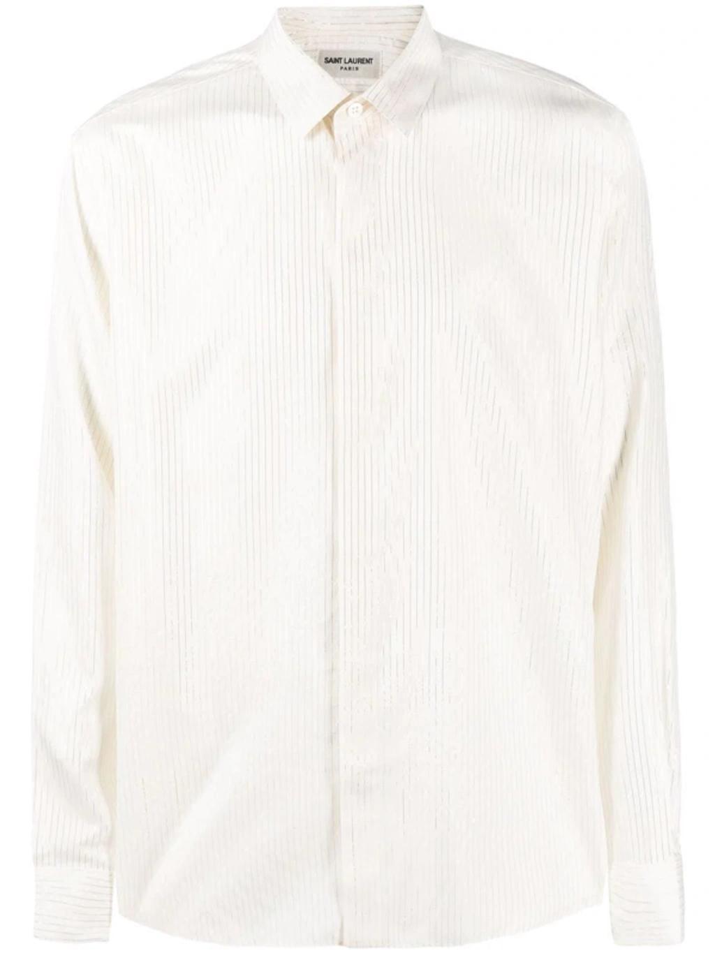 Metallic Pinstriped Shirt In White Product Image