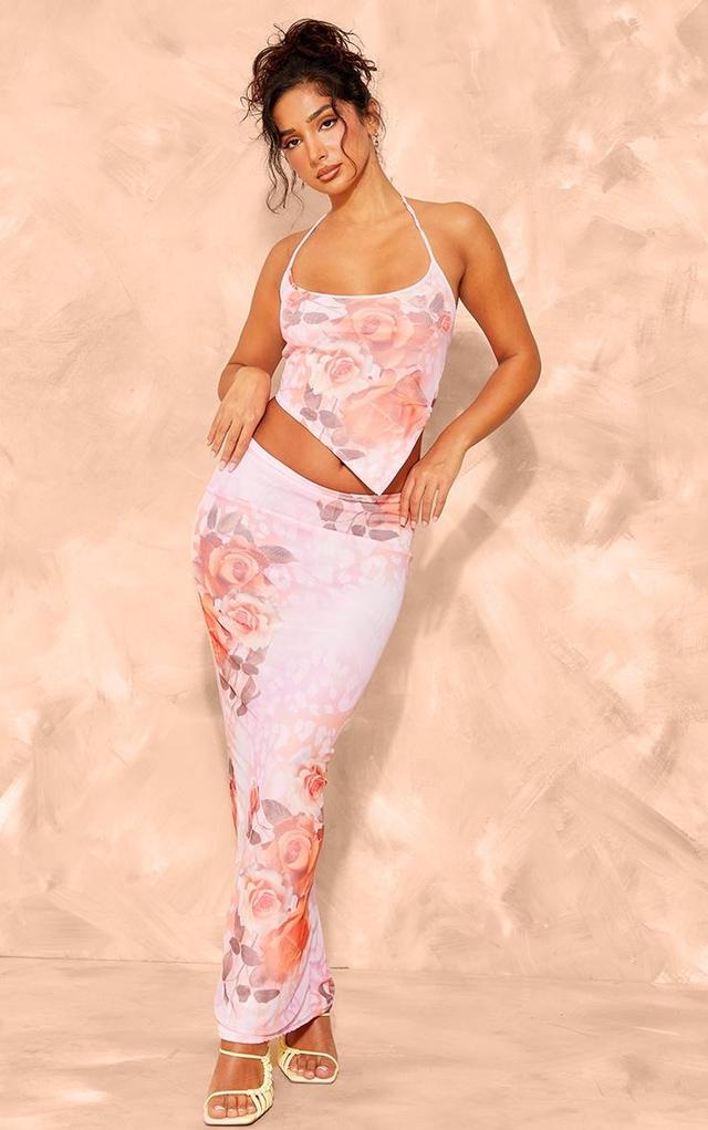 Petite Pink Printed Mesh Low Waist Maxi Skirt Product Image