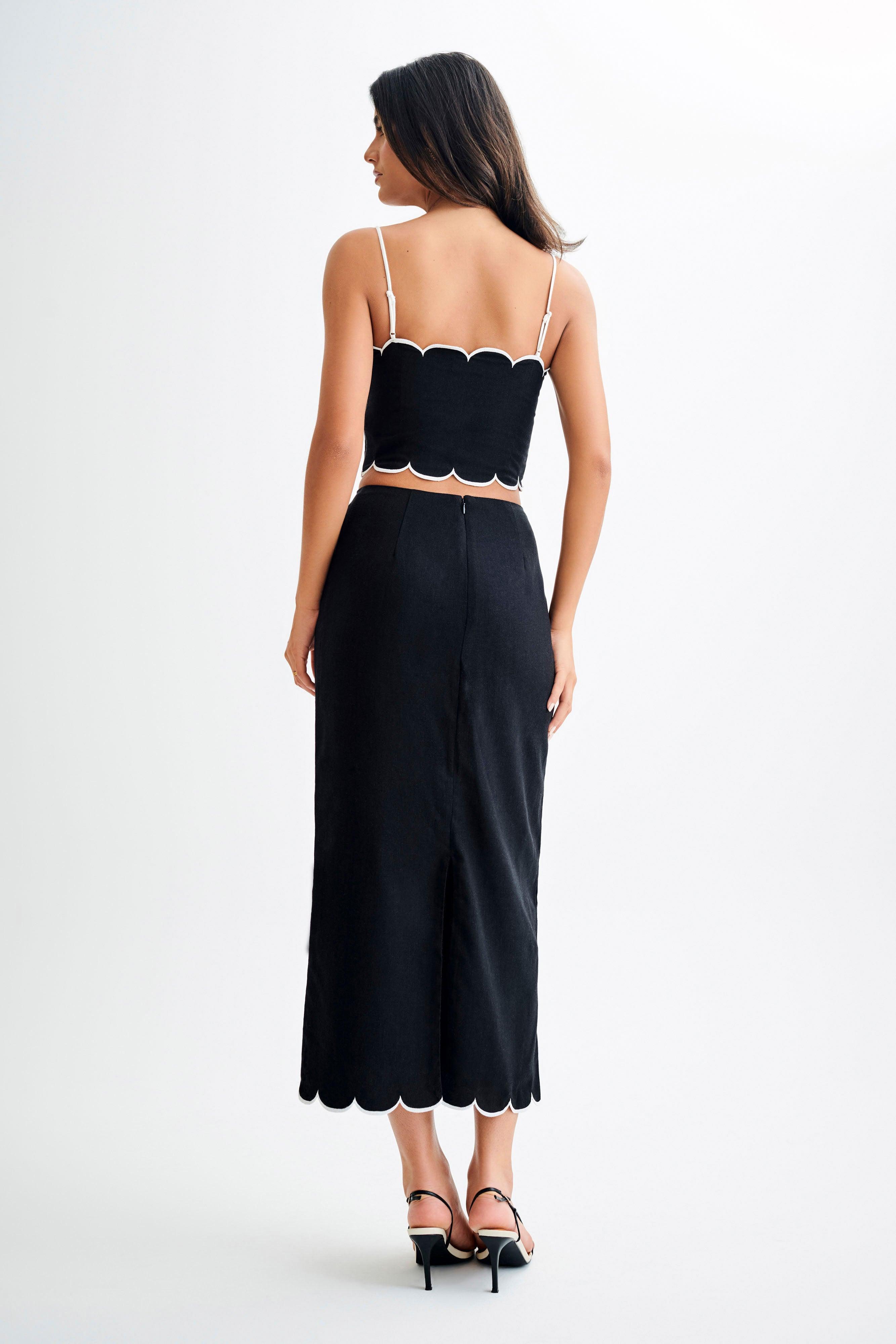 Alessio Scalloped Midi Skirt - Black Product Image