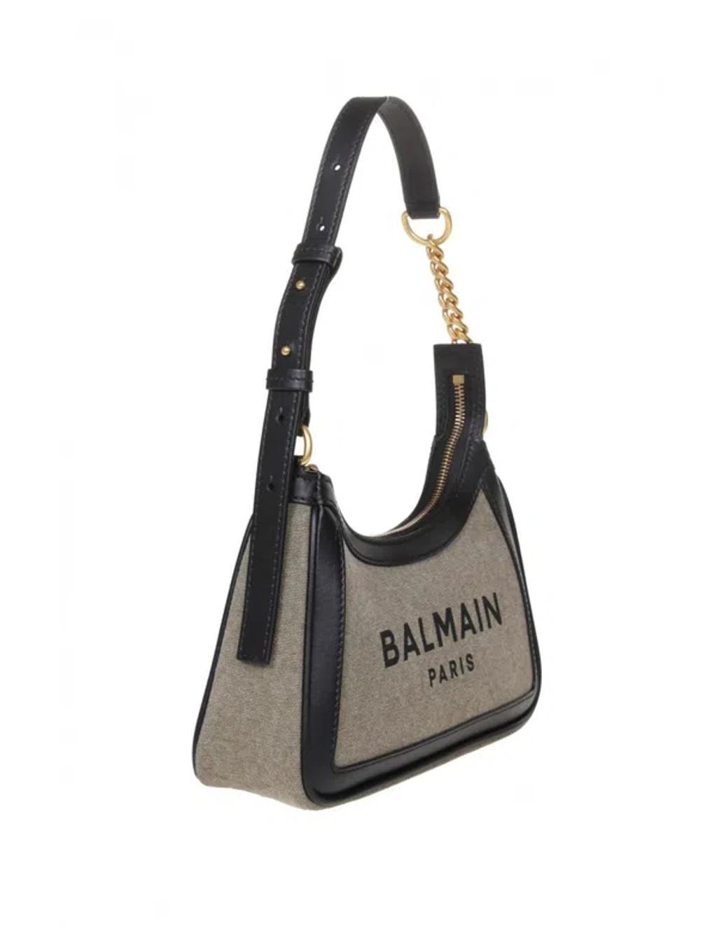 BALMAIN Shoulder Bag In Canvas In Kaki/noir Product Image